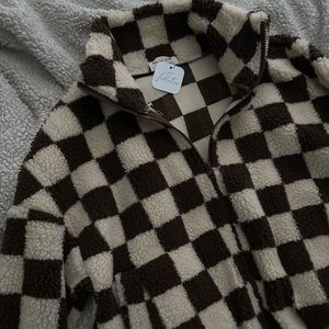 Fleece checkered zip up jacket